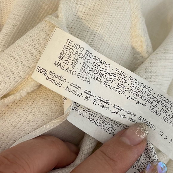 Zara Rustic Ruffled Knit Midi Dress Size M Mixed Media Gauze Flutter White Boho - Picture 10 of 14